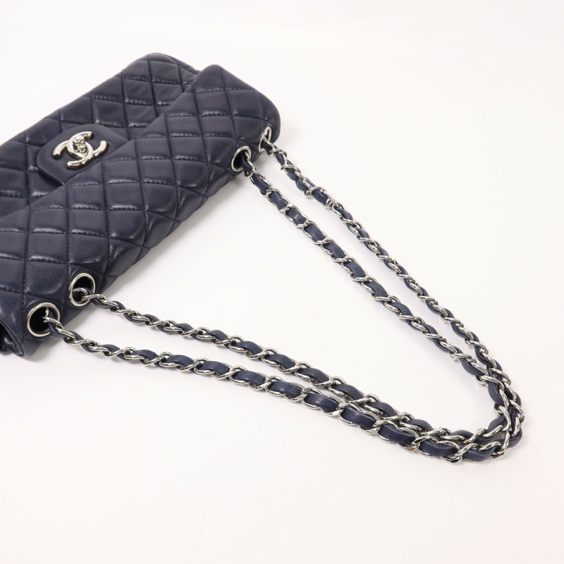 CHANEL 羊皮皮革Chain Shoulder銀扣鏈帶肩背袋-7