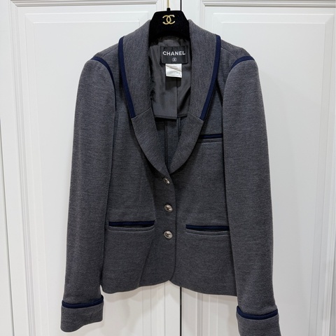 CHANEL 香奈兒 深灰 翻領 西外 西裝外套 休閒外套 外套
