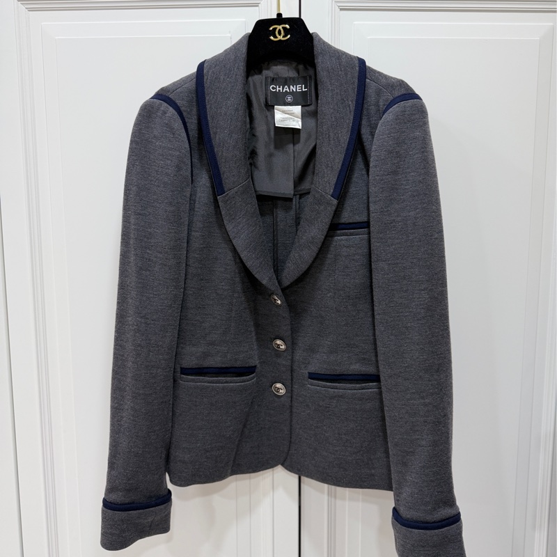 CHANEL 香奈兒 深灰 翻領 西外 西裝外套 休閒外套 外套-0