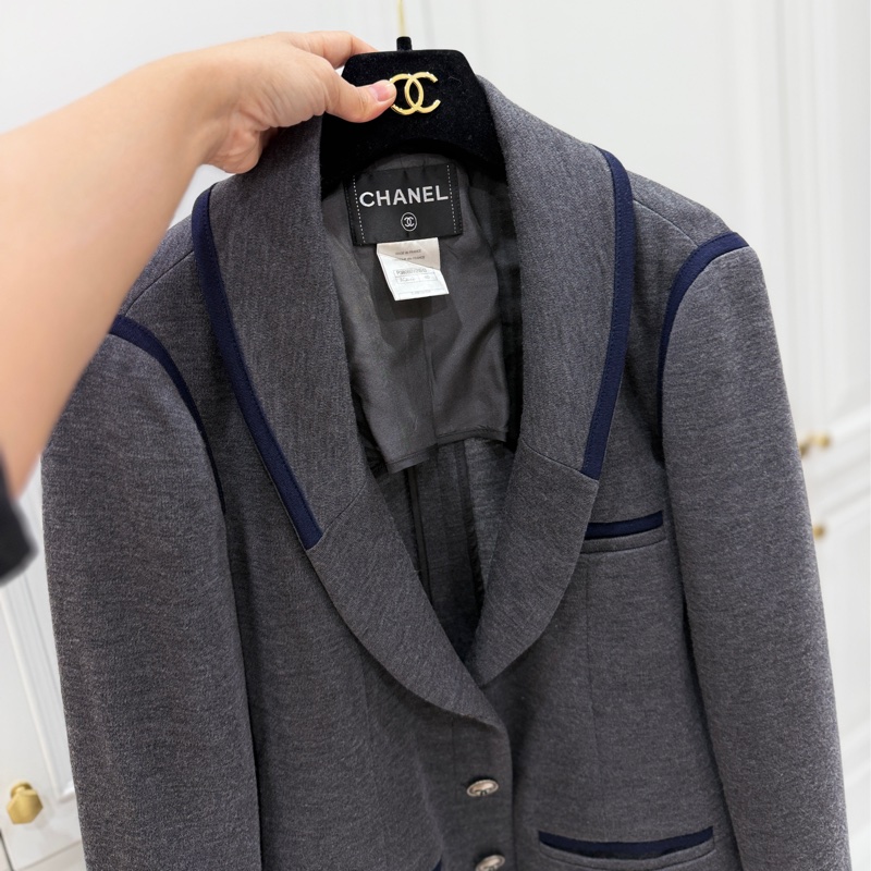 CHANEL 香奈兒 深灰 翻領 西外 西裝外套 休閒外套 外套-1