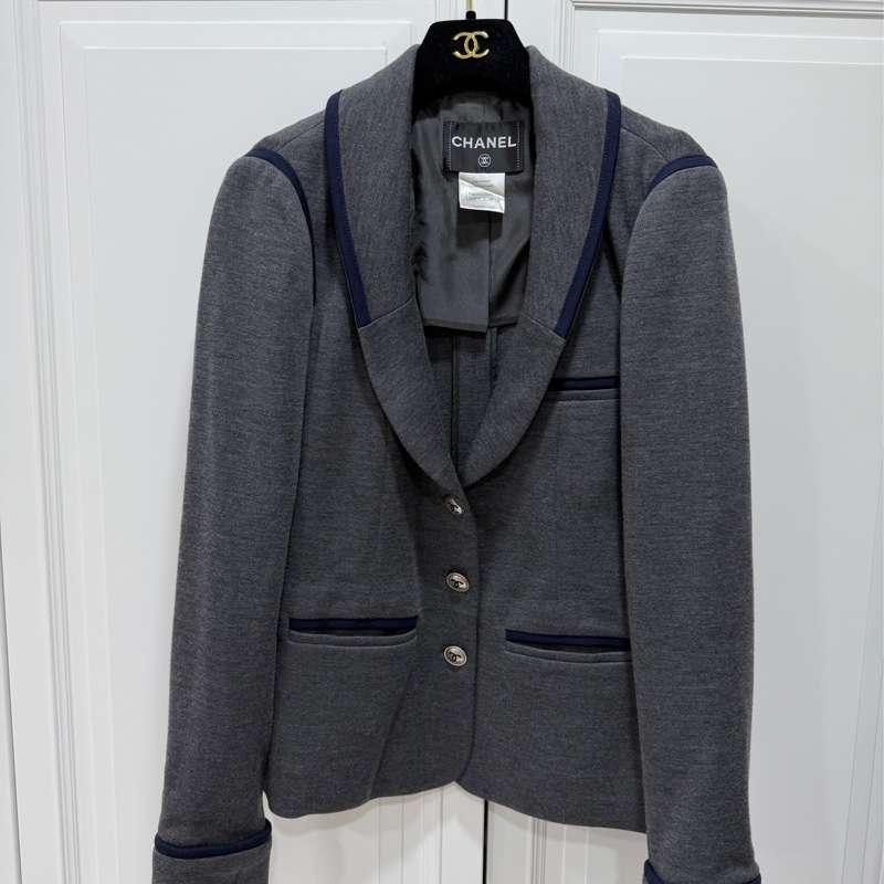 CHANEL 香奈兒 深灰 翻領 西外 西裝外套 休閒外套 外套-6