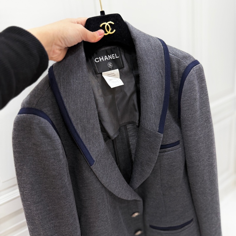 CHANEL 香奈兒 深灰 翻領 西外 西裝外套 休閒外套 外套-7