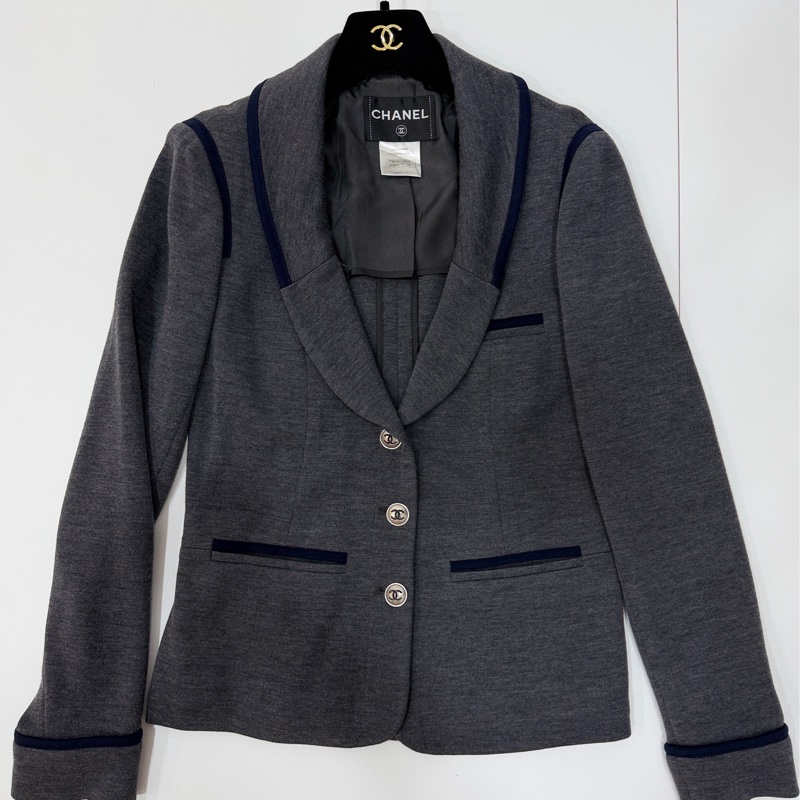 CHANEL 香奈兒 深灰 翻領 西外 西裝外套 休閒外套 外套-11