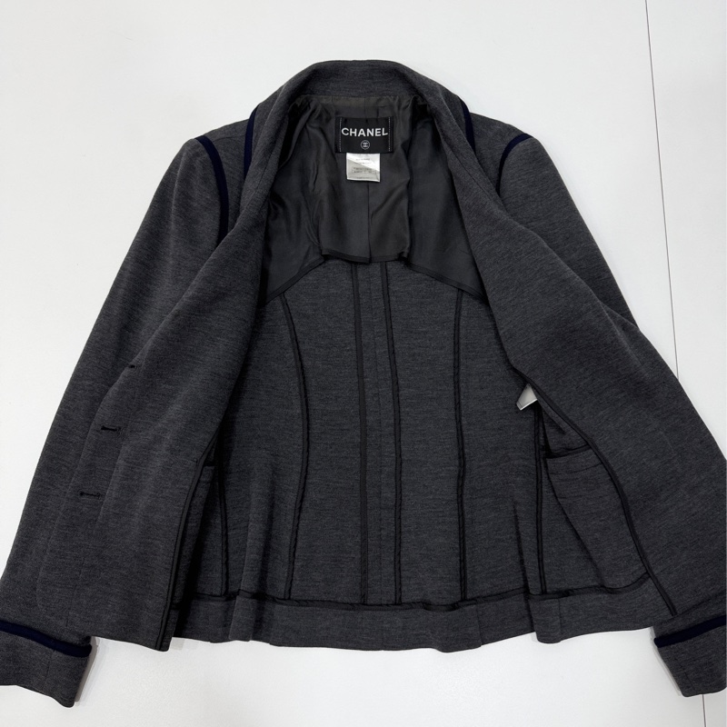 CHANEL 香奈兒 深灰 翻領 西外 西裝外套 休閒外套 外套-12