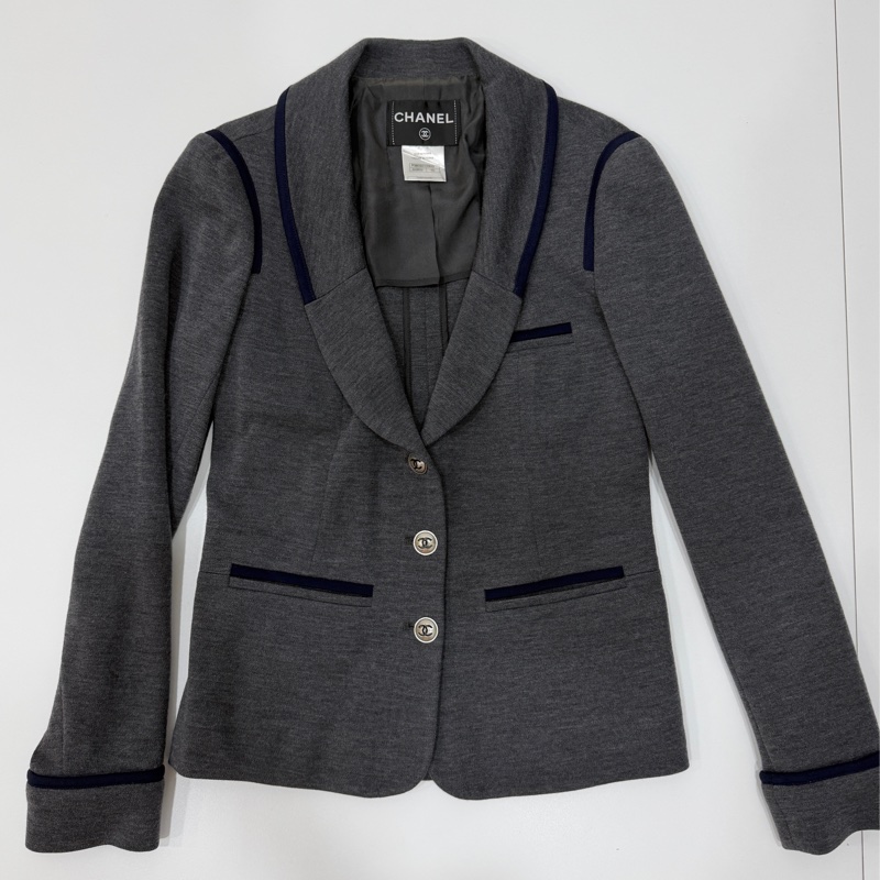 CHANEL 香奈兒 深灰 翻領 西外 西裝外套 休閒外套 外套-14