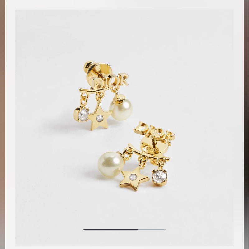 Dior珍珠星星水鑽耳夾耳環-0