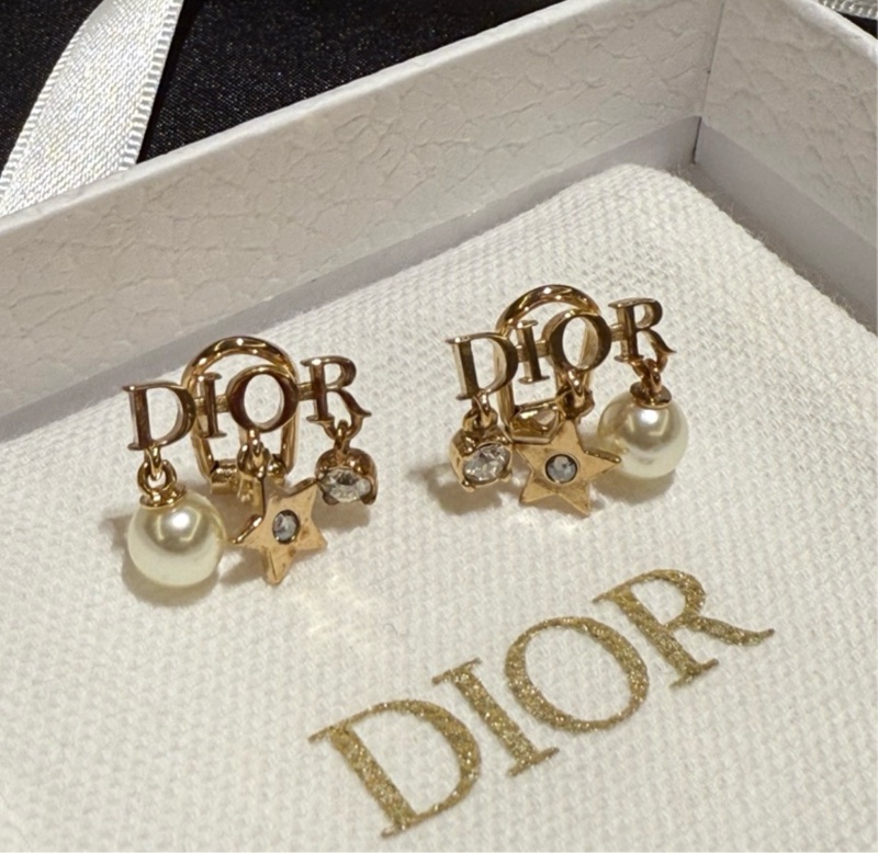 Dior珍珠星星水鑽耳夾耳環-3