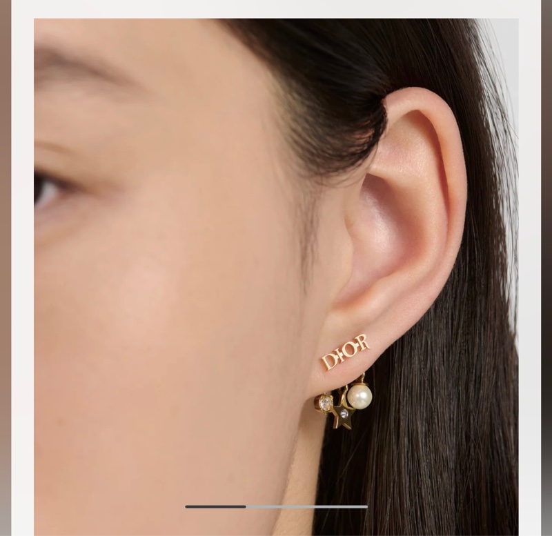 Dior珍珠星星水鑽耳夾耳環-4