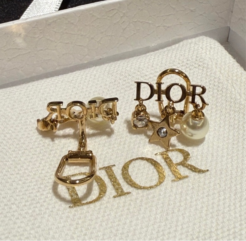 Dior珍珠星星水鑽耳夾耳環-6