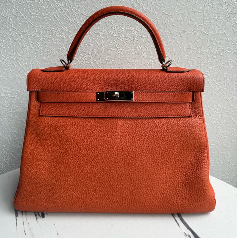 愛馬仕南瓜橘內縫銀釦kelly32-0