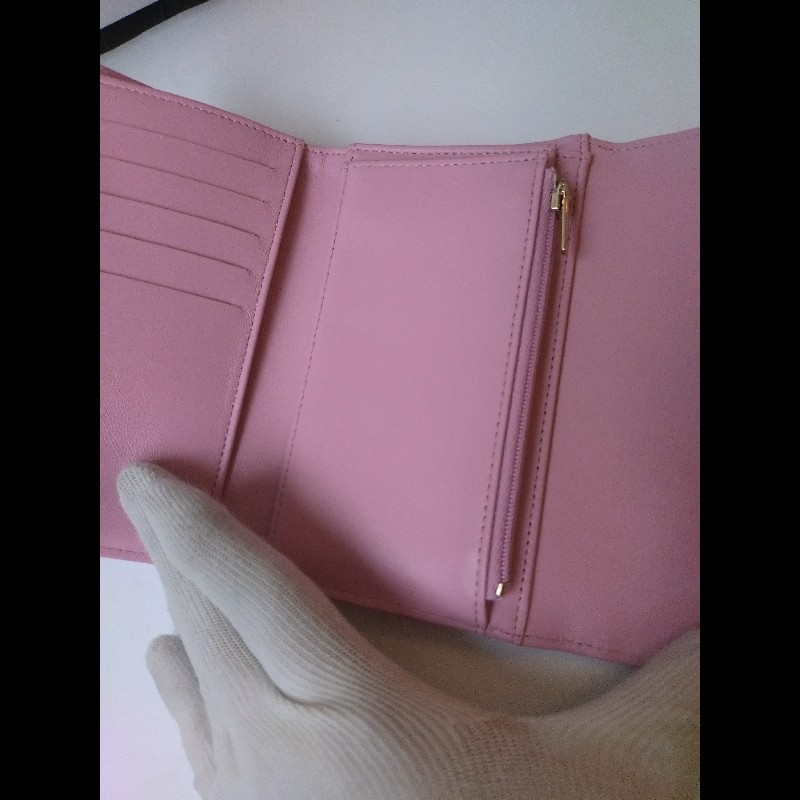 Chanel 粉羊皮菱格下蓋中夾-14