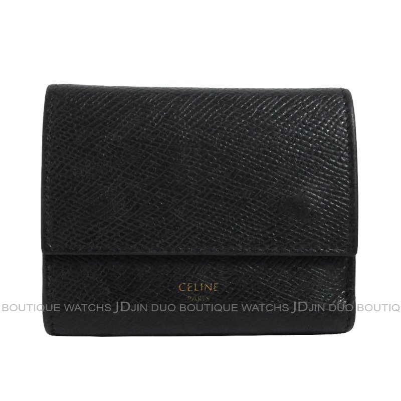 金鐸精品~C779 CELINE 經典燙金LOGO粒面小牛皮釦式零錢袋三折短夾-0