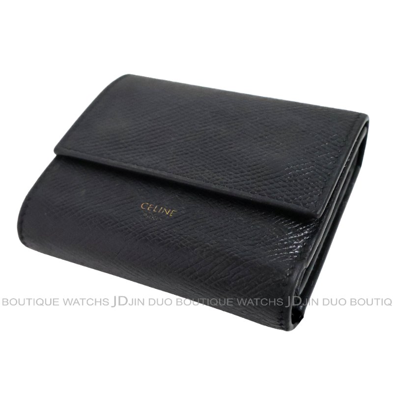 金鐸精品~C779 CELINE 經典燙金LOGO粒面小牛皮釦式零錢袋三折短夾-2