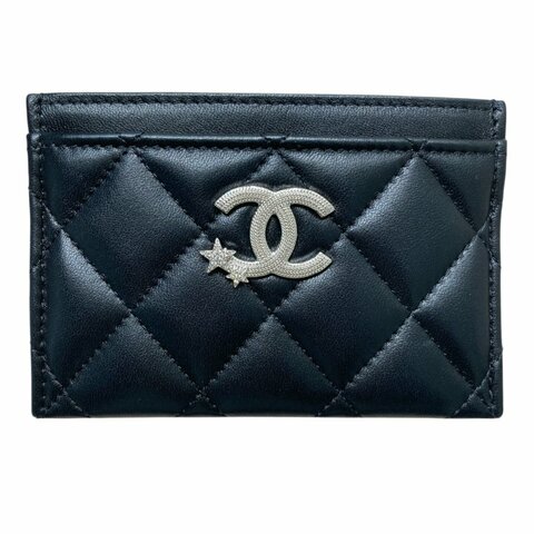 CHANEL 香奈兒 星星雙C LOGO 菱格紋 羊皮 卡夾 黑色