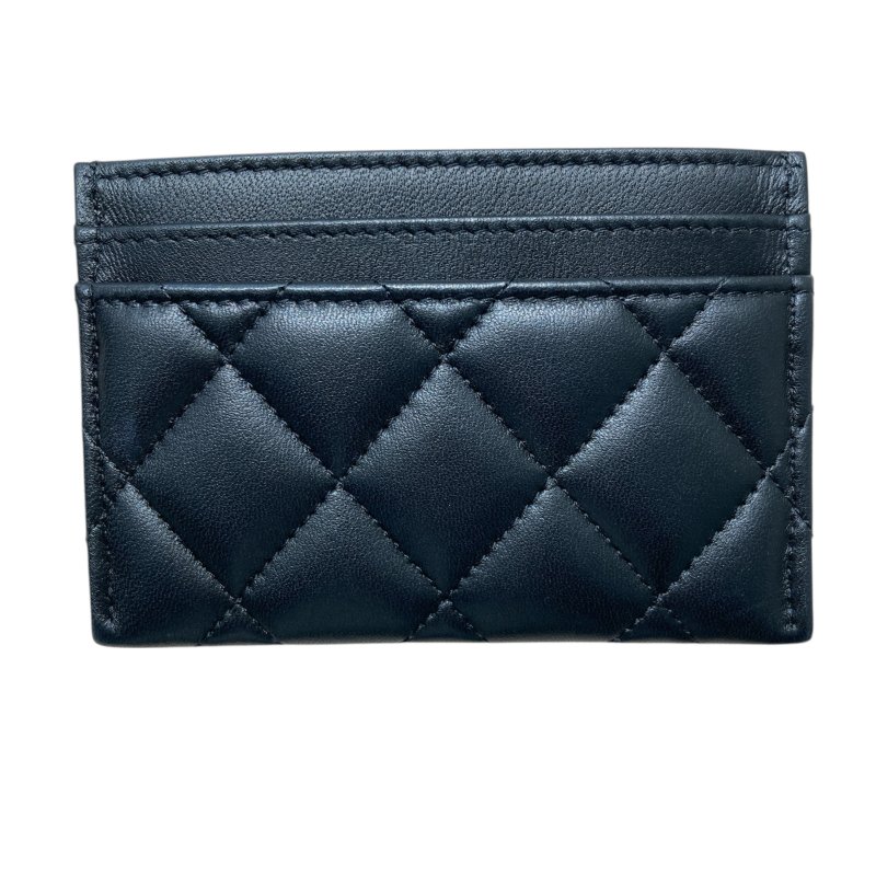 CHANEL 香奈兒 星星雙C LOGO 菱格紋 羊皮 卡夾 黑色-1
