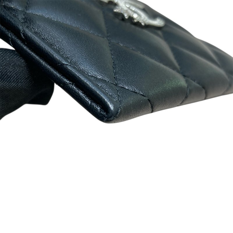 CHANEL 香奈兒 星星雙C LOGO 菱格紋 羊皮 卡夾 黑色-3