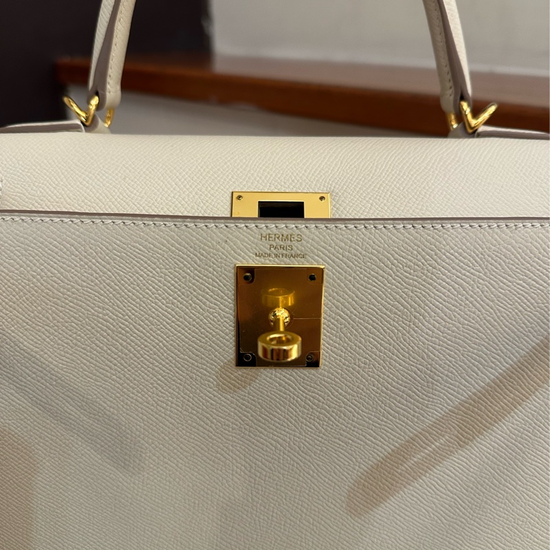 HERMES 奶昔白金釦KELLY28-1