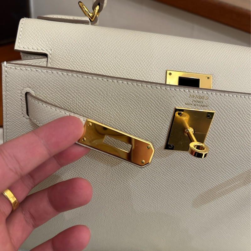 HERMES 奶昔白金釦KELLY28-2