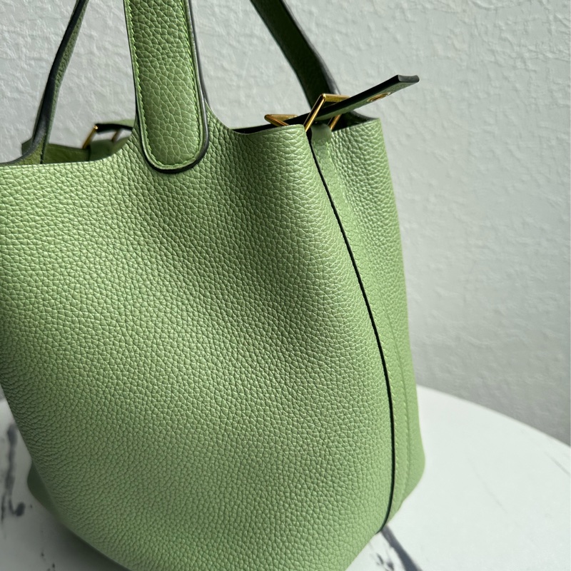 愛馬仕菜籃子18 牛油果綠還是金釦-3
