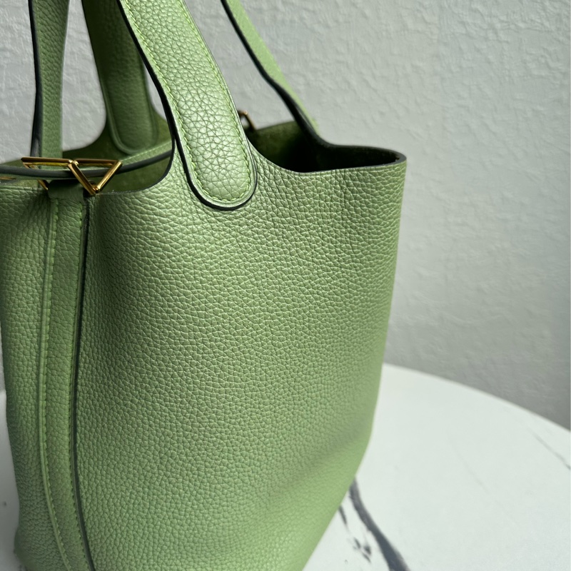 愛馬仕菜籃子18 牛油果綠還是金釦-4
