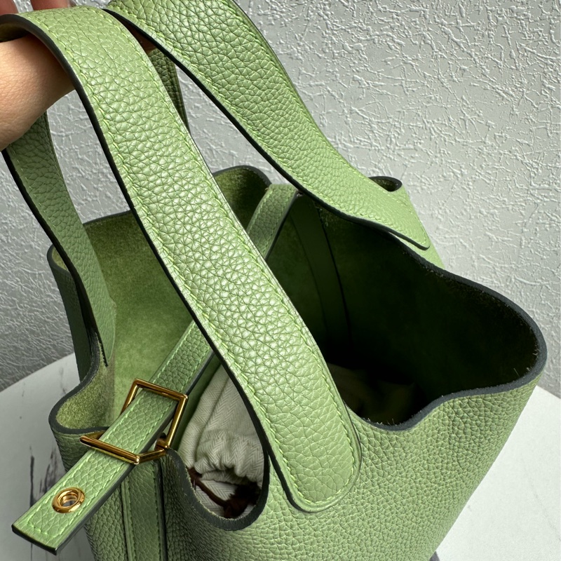 愛馬仕菜籃子18 牛油果綠還是金釦-5