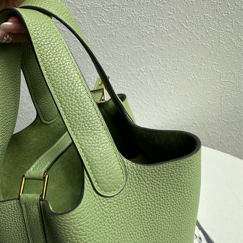 愛馬仕菜籃子18 牛油果綠還是金釦-6