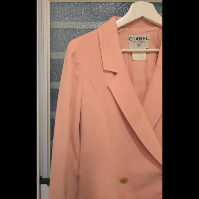 Chanel 粉色雙排釦長版外套-6