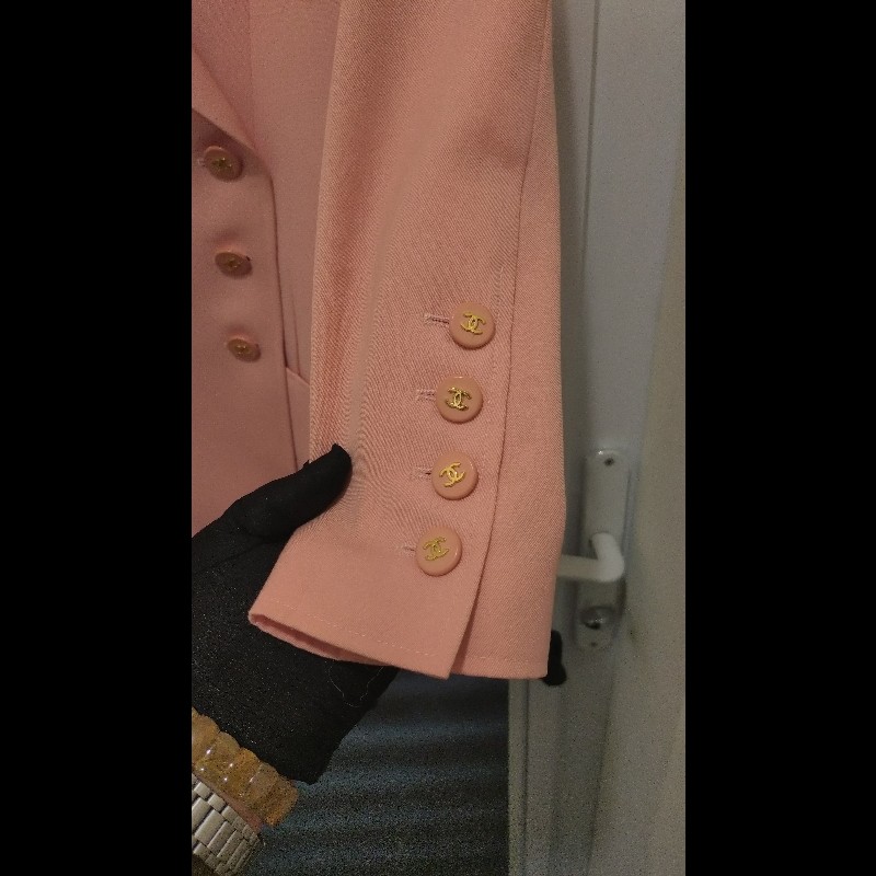 Chanel 粉色雙排釦長版外套-11