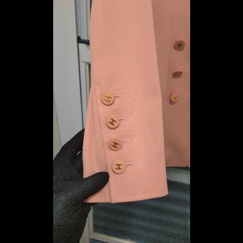 Chanel 粉色雙排釦長版外套-17