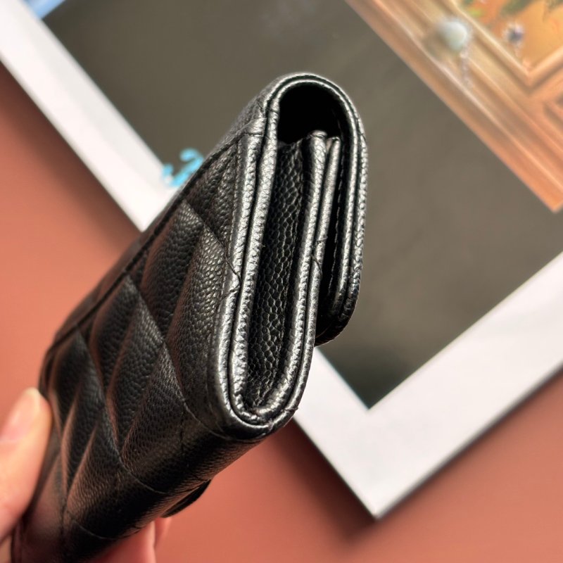 ::CHANEL:: 黑荔枝菱格紋皮革金雙C內拉鍊卡片零錢包-5