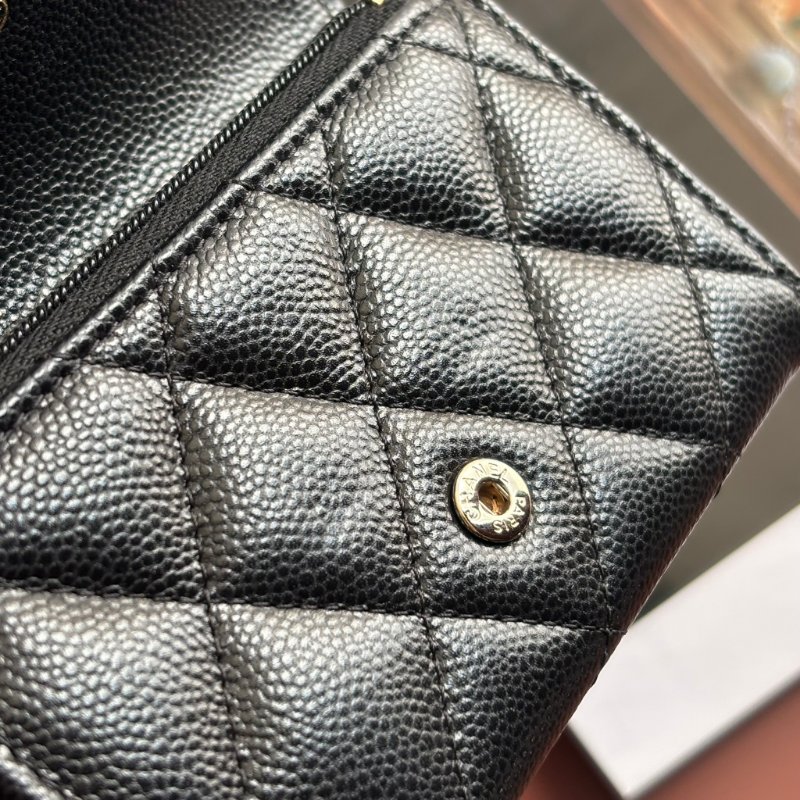 ::CHANEL:: 黑荔枝菱格紋皮革金雙C內拉鍊卡片零錢包-10