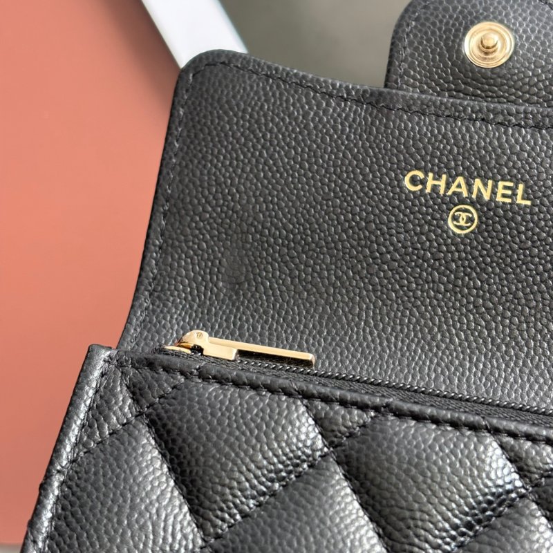 ::CHANEL:: 黑荔枝菱格紋皮革金雙C內拉鍊卡片零錢包-18