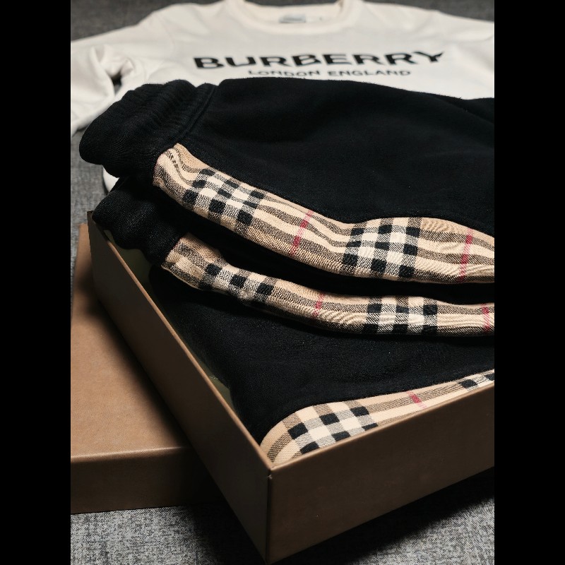 Burberry 格紋飾邊運動棉褲-0