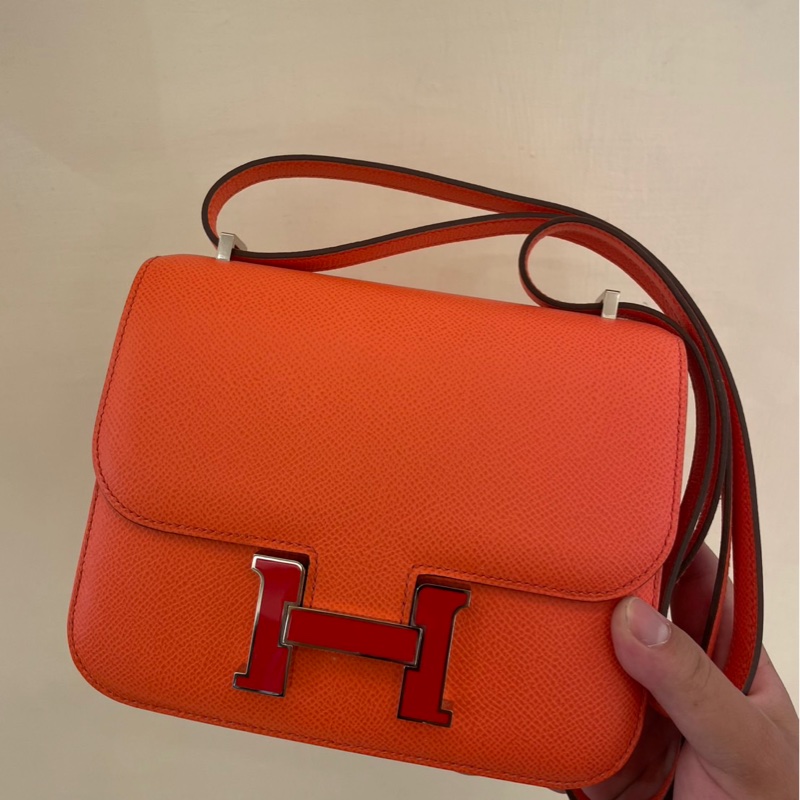 HERMES 橘紅琺瑯釦康康19 超級美-0