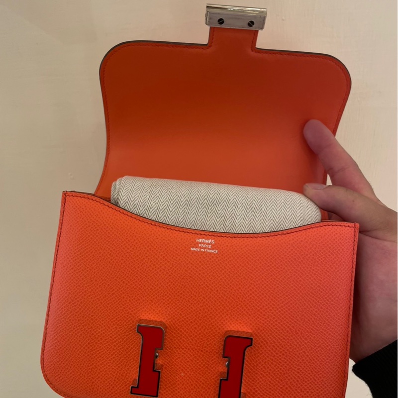 HERMES 橘紅琺瑯釦康康19 超級美-4