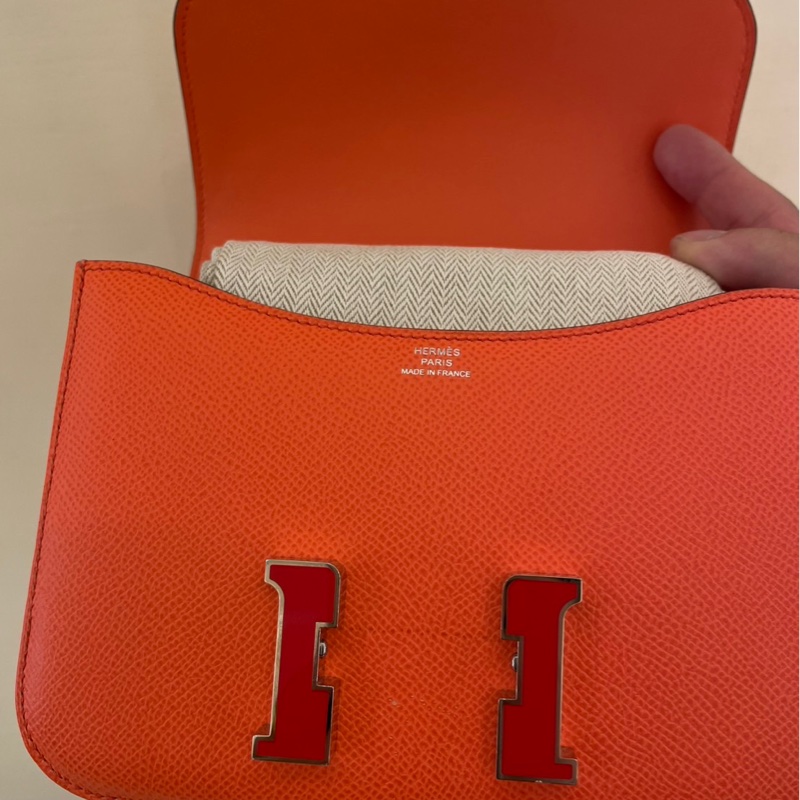 HERMES 橘紅琺瑯釦康康19 超級美-8