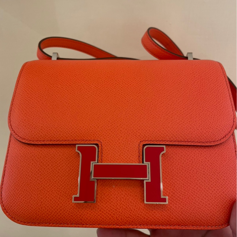 HERMES 橘紅琺瑯釦康康19 超級美-17