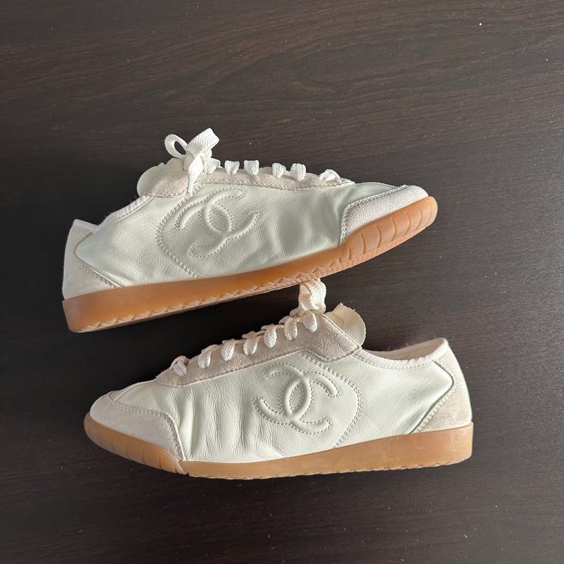 Chanel香奈兒白色小羊皮雙c德訓鞋 38碼98新-2
