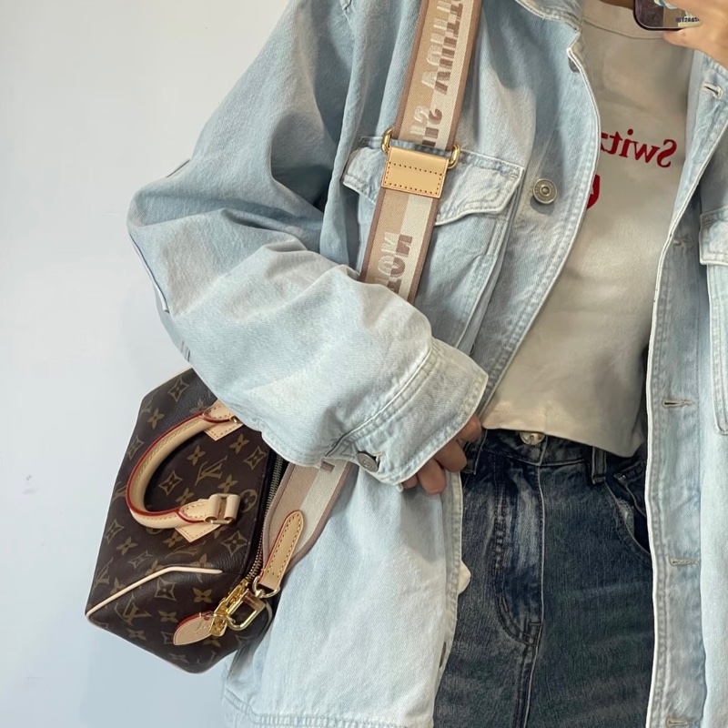 路易威登波士頓20 LV原花奶茶寬背帶Speedy20波士頓包M46222-1