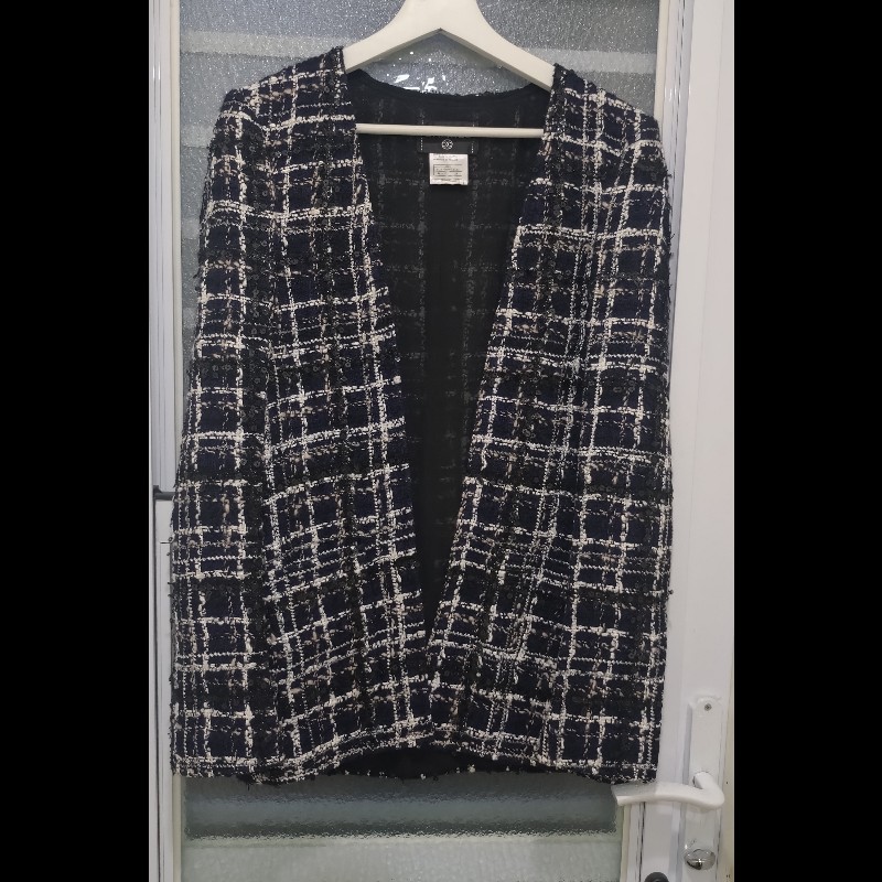 Chanel 深藍底白格加亮片軟呢外套-0