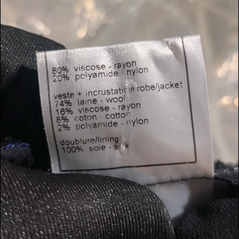 Chanel 深藍底白格加亮片軟呢外套-26