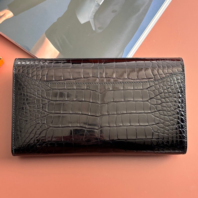 A刻 ::HERMES::  Constance 黑色鱷魚 方塊鱷 長夾 康康長夾-2