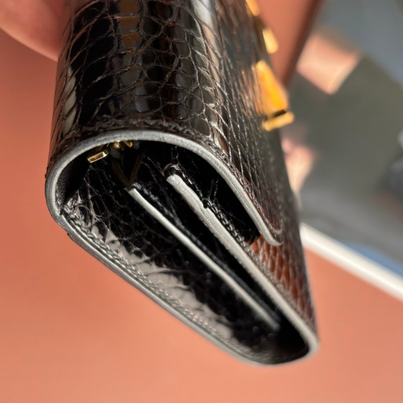 A刻 ::HERMES::  Constance 黑色鱷魚 方塊鱷 長夾 康康長夾-5