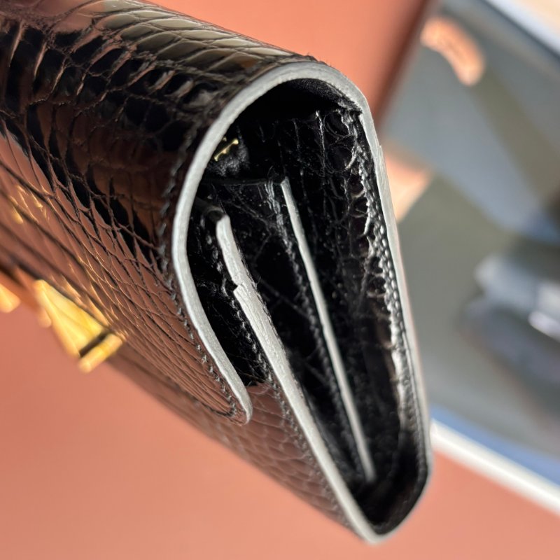 A刻 ::HERMES::  Constance 黑色鱷魚 方塊鱷 長夾 康康長夾-6