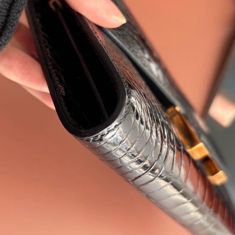 A刻 ::HERMES::  Constance 黑色鱷魚 方塊鱷 長夾 康康長夾-7