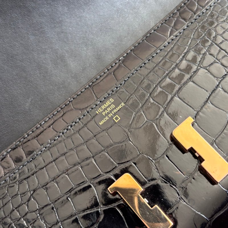 A刻 ::HERMES::  Constance 黑色鱷魚 方塊鱷 長夾 康康長夾-9
