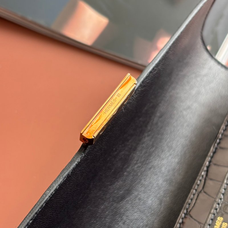 A刻 ::HERMES::  Constance 黑色鱷魚 方塊鱷 長夾 康康長夾-10