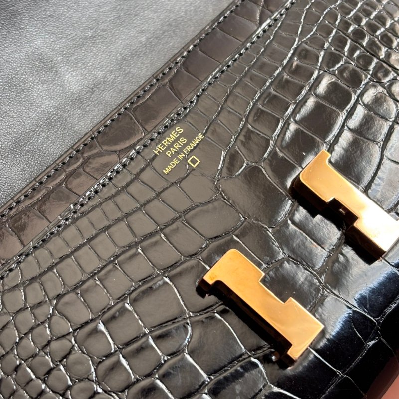 A刻 ::HERMES::  Constance 黑色鱷魚 方塊鱷 長夾 康康長夾-11