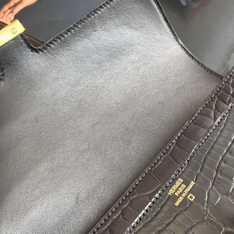 A刻 ::HERMES::  Constance 黑色鱷魚 方塊鱷 長夾 康康長夾-14