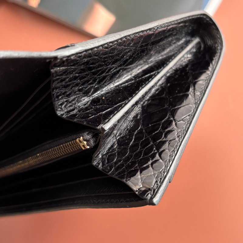 A刻 ::HERMES::  Constance 黑色鱷魚 方塊鱷 長夾 康康長夾-25